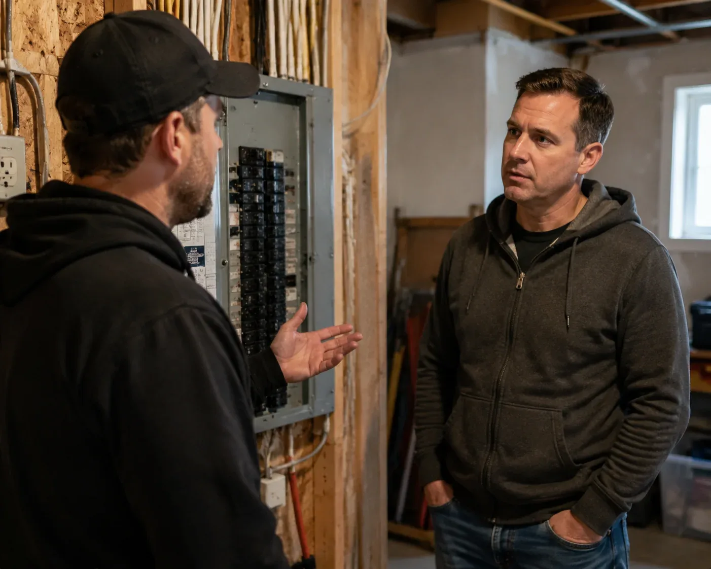 Electrician during a residential electrical service visit