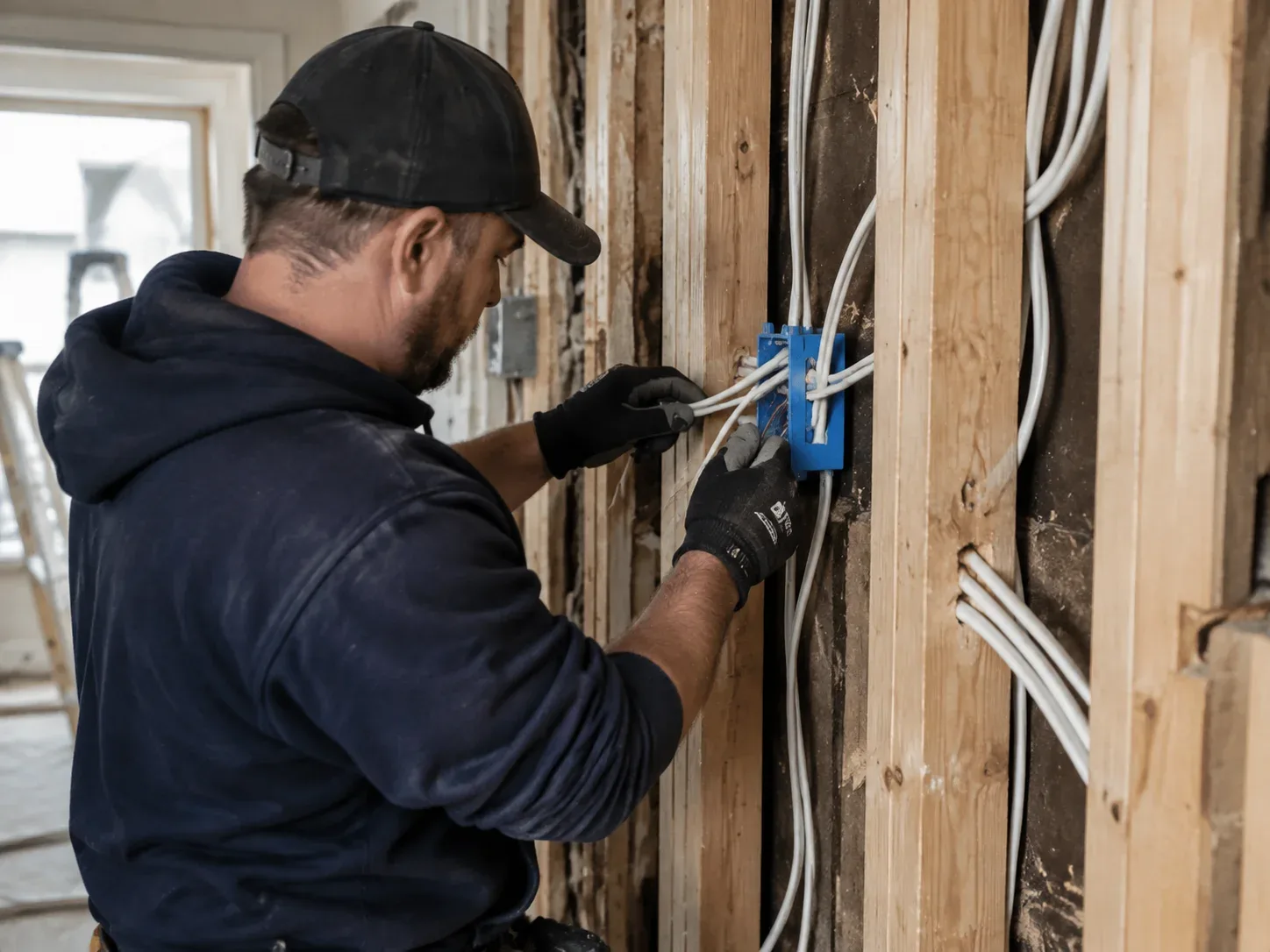 Electrician replacing old wiring during a home rewiring project in St. Catharines