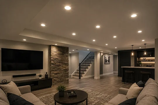 Electrician installing outdoor lighting at a residential property in St. Catharines