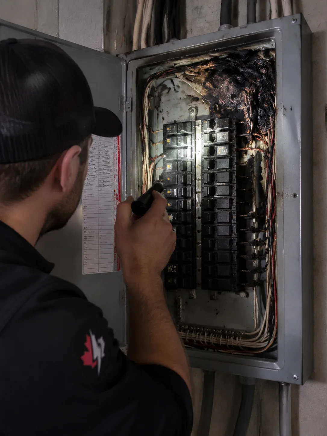 Emergency electrician diagnosing a power problem in St. Catharines