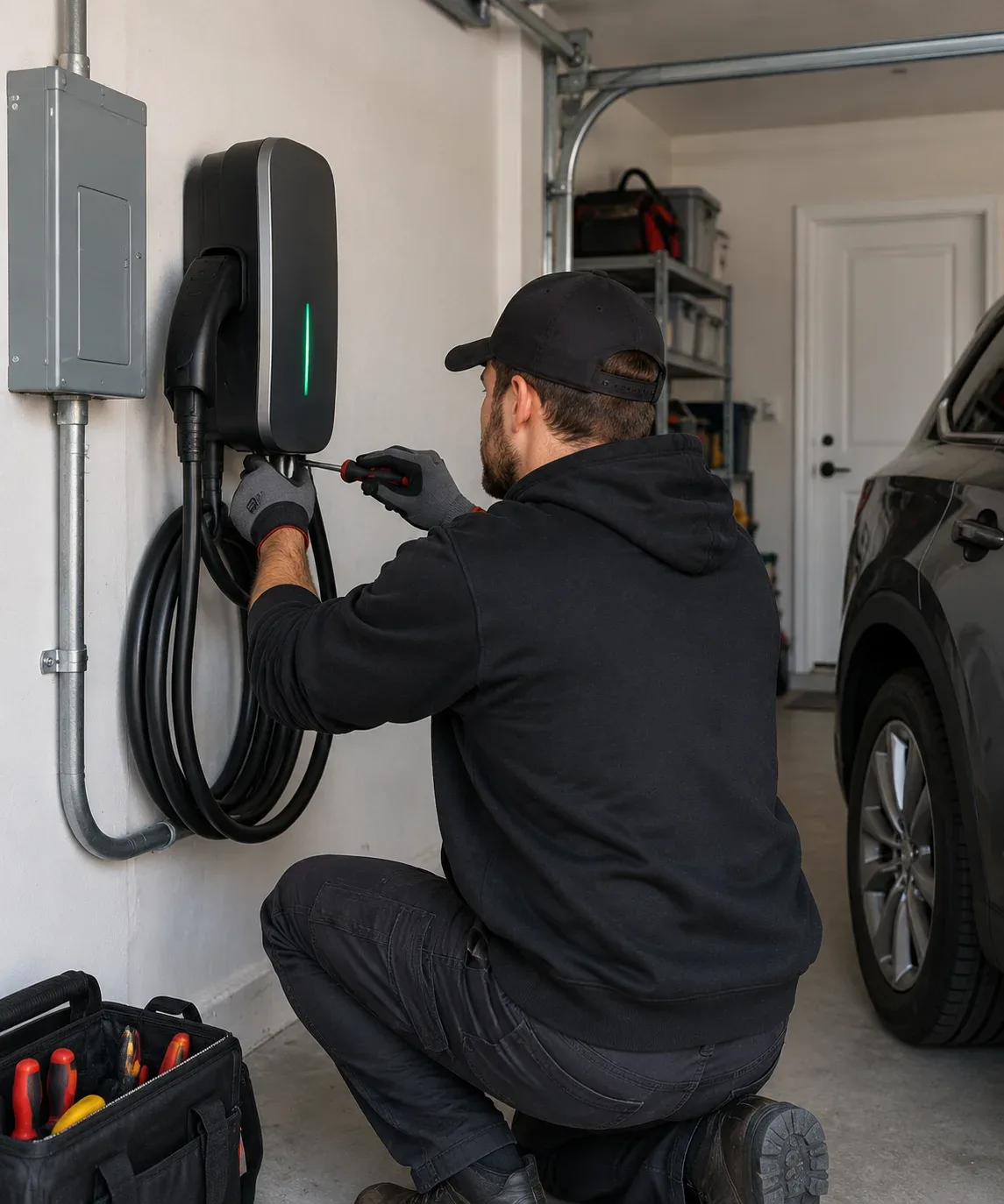 Electrician completing electrical upgrades at a Welland property